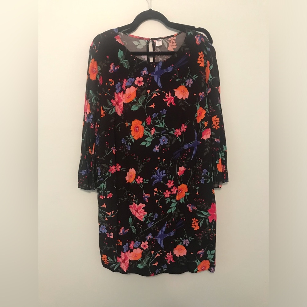 Old Navy Black Floral Print Dress Size XL